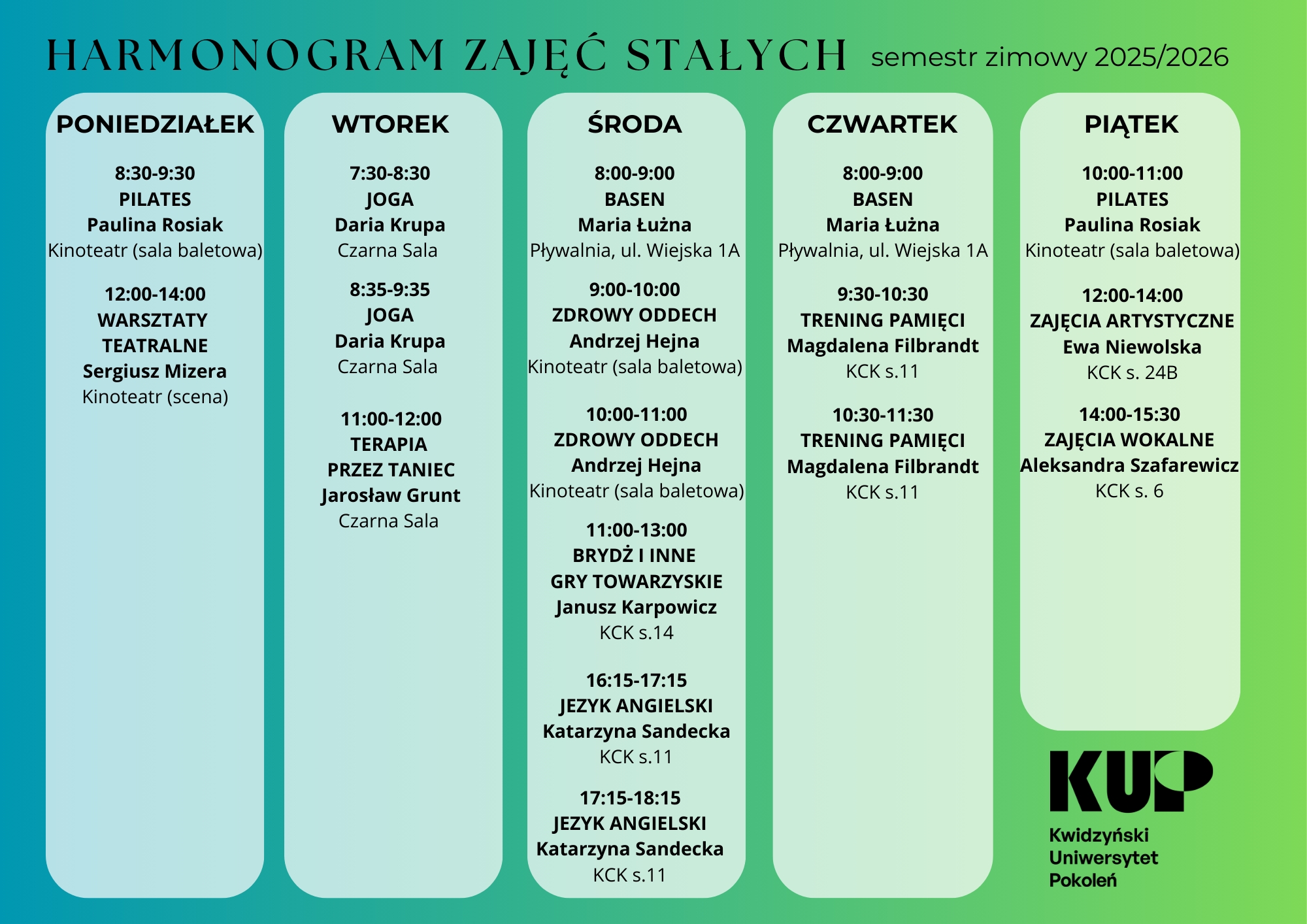 harmonogram zajęć stałych