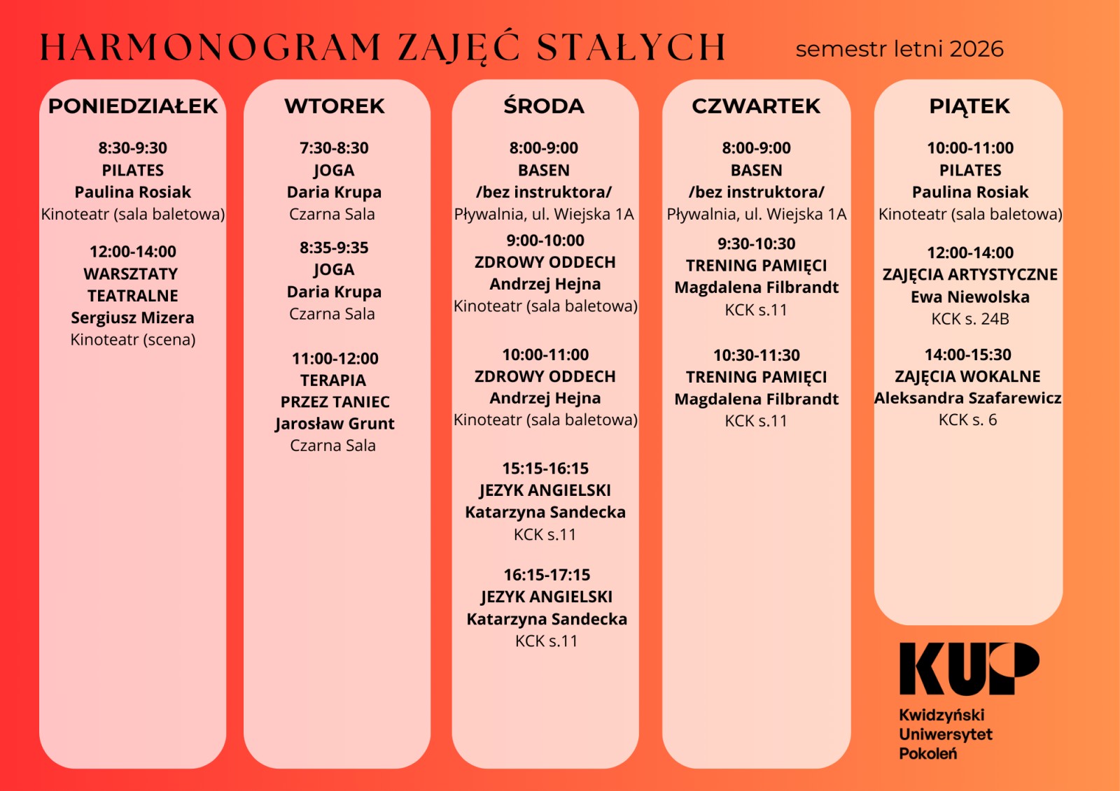 harmonogram zajęć stałych